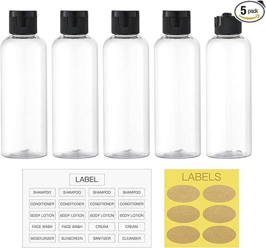 LISAPACK 3.4 oz Travel Bottles for Toiletries, Plastic Travel Size Containers for Shampoo Conditioner TSA Approved, Empty Small Squeeze for Lotion, Leak Proof Mini Liquid Tube for Refillable Clear