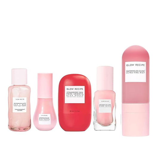 Glow Recipe Back to School Essentials Kit - Watermelon Toner (40ml) + Dew Drops (15ml) + Blur Drops (5ml) + Pink Juice Moisturizer (25ml) + Watermelon Mist (75ml)
