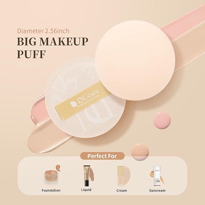 DUcare Foundation Brush for Liquid Makeup, Flat Top Professional Kabuki Brush with Puff Buffing Blending Mineral Powder Large Makeup Face Brush