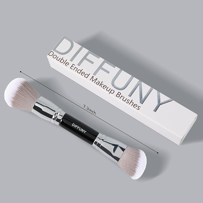 Large Dual Ended Makeup Brush, Powder Foundation Brush+ Contour Brush, Angled + Round Double Makeup Brush for Powder, Cream, Bronzer Brush
