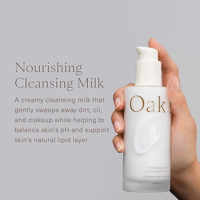 Oak Essentials Nourishing Cleansing Milk | Gentle Makeup Remover Face Wash with Oat Amino Acids, Rice Bran & Rosemary Extract, 5 Oz