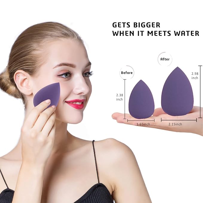 5 Pcs Makeup Sponges Set - 4 Beauty sponges Blending Blenders with 1 Holder and Egg Case, Flawless for Cream, Powder and Liquid (Purple)