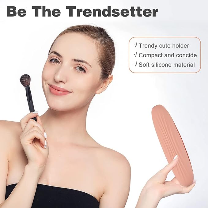 Travel Makeup Brush Holder Silicon Trendy Portable Soft Sleek Cosmetic Face Makeup Tools Organizer Container Small Case for Travel (BRUSHES NOT INCLUDED) (pink-1pcs)