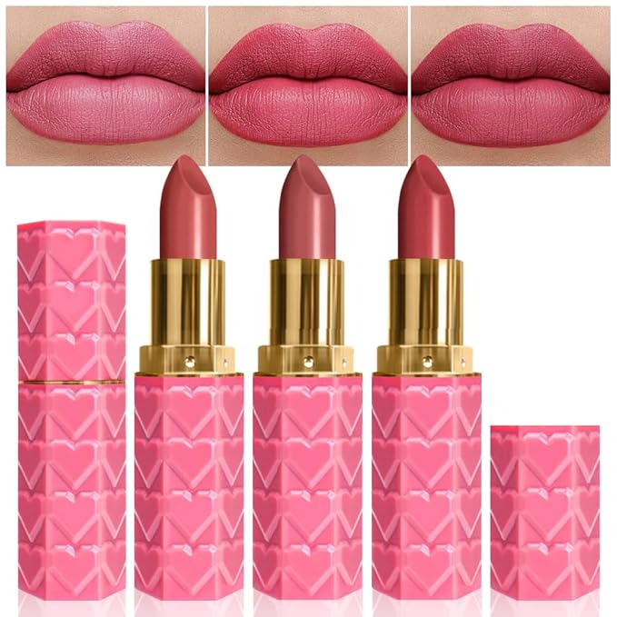 Labiales Magicos 24 Horas Originales: 3 Pcs Matte Velvet Lipstick Set for Women, Nude Long Lasting Matte Lipstick 24H Waterproof for Girls, Natural Lip Makeup
