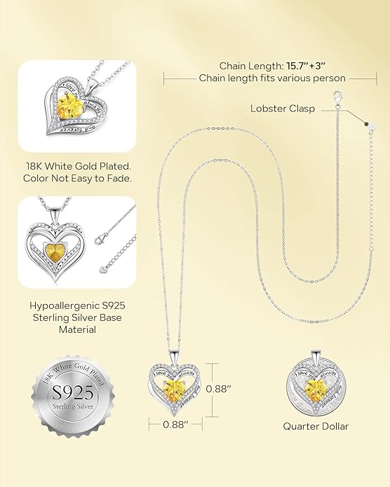 S925 Sterling Silver Necklace for Women, Wife Jewelry Rose Gold, Mom Birthday Valentines Mothers Day Gifts, Girlfriend Necklaces, Daughter Heart Jewel, Anniversary for Her