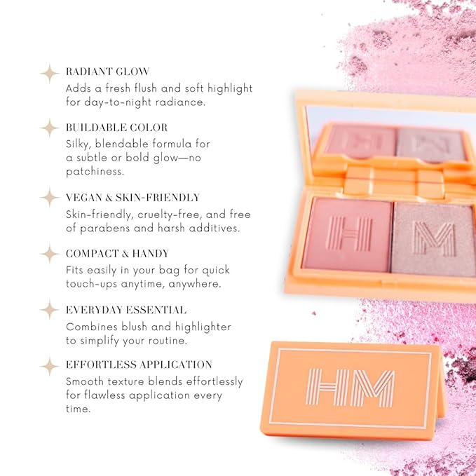 Mini Blush + Brighten Highlighter Duo, Lightweight Blendable Shimmer Blush, High Pigmented Makeup Powder Palettes, Cruelty Free - Call My Agent!