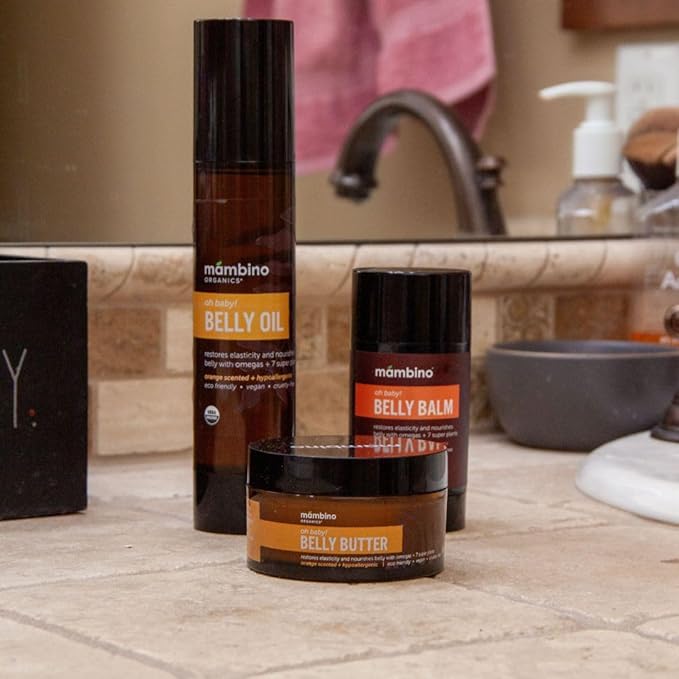 Mambino Organics Oh Baby! Belly Oil for Pregnant Women, Organic Stretch Mark Oil for Pregnancy, Postpartum Skin Elasticity, Hydration, Tamanu, Shea Butter, Calendula, Vegan, Non-GMO, 4 fl oz, 2-Pack