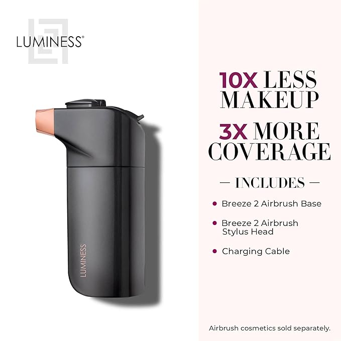 LUMINESS Breeze 2 Airbrush Makeup System - Rechargeable Airbrush Kit - Cordless Spray-On Make up Airbrush Kit - Portable Makeup Sprayer with No-Mess Tip - Airbrush Foundation Kit