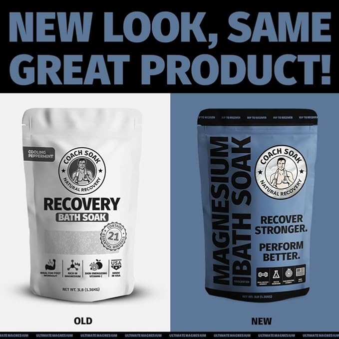 Coach Soak Recovery Bath Soak - Alternative to Epsom Salt Bath Soak - Fast-Absorbing Pure Magnesium Flakes with 21 Minerals, Bath Salts & Essential Oils - 3 lb (1 Pack) - Unscented