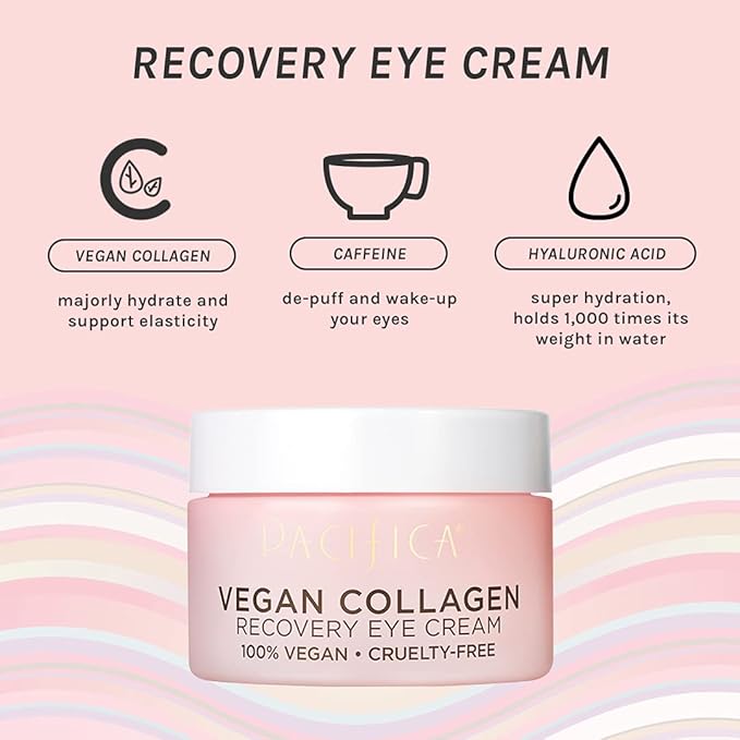 Pacifica Vegan Collagen Overnight Face & Eye Cream Set of 2 – Night Cream + Anti-Aging Lotion - Plumping Collagen Moisturizer & Undereye Treatment Infused w/Hyaluronic Acid & Caffeine Hydrates & Firm