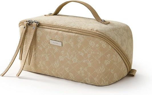 EACHY Travel Makeup Bag,Large Capacity Cosmetic Bags for Women,Waterproof Portable Pouch Open Flat Toiletry Bag Pattern Makeup Bag