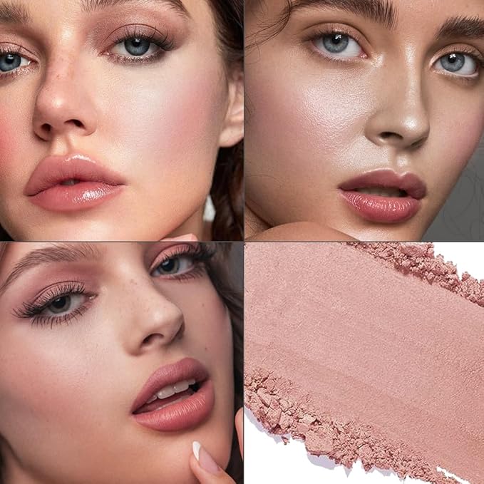 Nude Pink Matte Powder Blush Palette Cheeks Face Makeup, Achieves an Elegant, Natural Finish, Lightweight, Smooth, and Long-Lasting without Smudging, Suitable for All Skin Tones