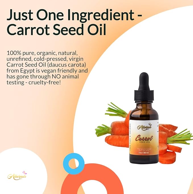 Allurials Carrot Seed Oil – 100% Pure & Organic, Unrefined, Cold Pressed, All Natural, aceite de zanahoria - Daucus Carota- Essential Carrot Moisturizer for Skin, Face and Hair Growth (1 Oz)