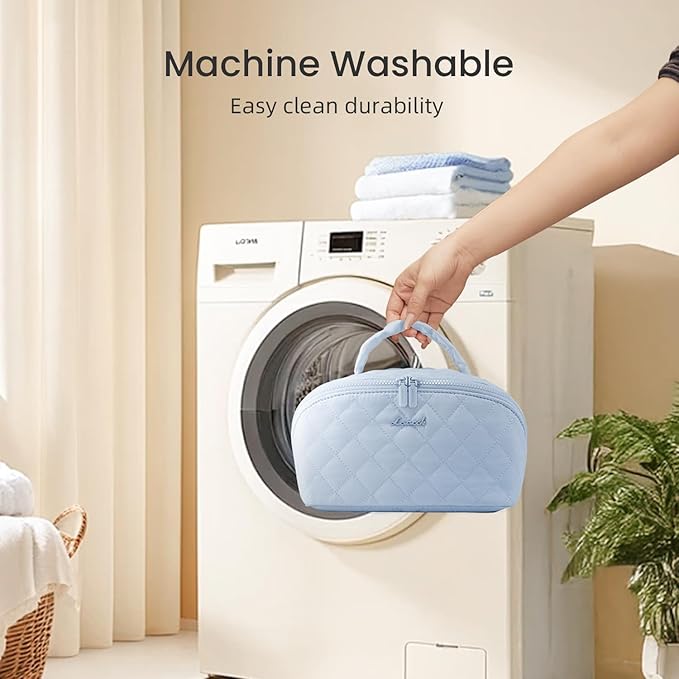 LOVEVOOK Travel Makeup Bag for Women, 2Pcs Set Puffer Waterproof Cosmetic Organizer, Large Capacity Pouch Open Flat Toiletry Bag with Divider & Handle, Portable Gift for Her