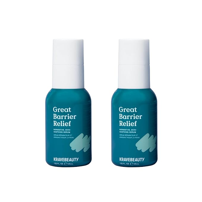 KraveBeauty Great Barrier Relief Duo, Soothing Skin Barrier Repair Serum, Contains Tamanu Oil to Soothe and Calm Redness, For All Skin Types, Vegan & Cruelty Free, 1.52 fl oz x2