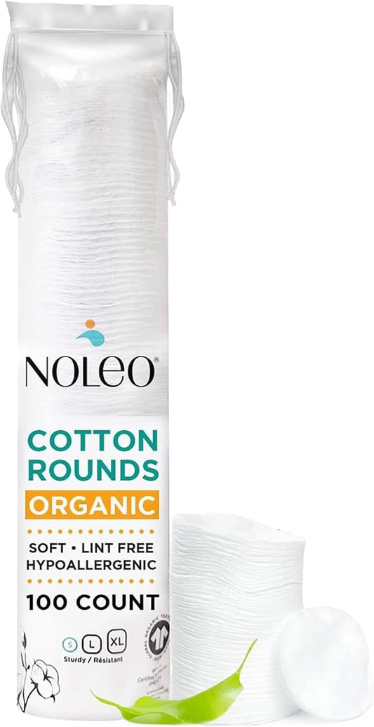 NOLEO Organic Cotton Rounds, Small 2″ Pressed & Lint-Free, Biodegradable & Compostable, 100-Count – Makeup Remover & Skincare Pads