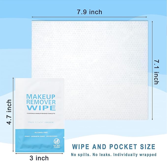100 Pack Individual Makeup Remover Wipes, Individually Wrapped Face Cleansing Wipes, Travel Makeup Remover Cloth for Travel, Hotel Skin Care