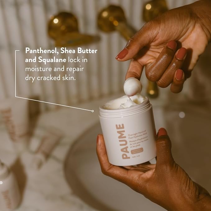 PAUME Overnight Hand and Foot Hydration Mask, Moisturizing Treatment for Dry Hands, Dry, Cracked Feet, Shea Butter, Unscented, Restores Softness & Smoothness, 3.4 oz