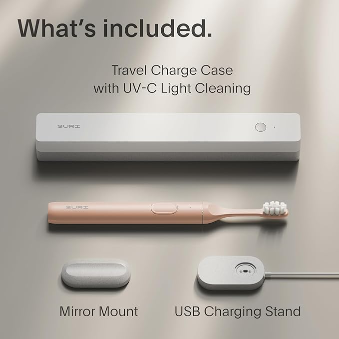 SURI 1.0 Sonic Electric Toothbrush with UV Cleaning Travel Case |1 Month+ Battery | Designed in California | Electric Toothbrush for Adults | Travel Toothbrushes | Tooth Brush | Pink