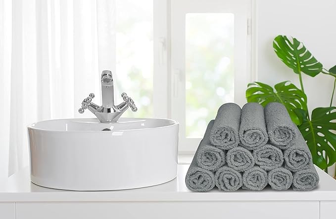 Softolle 100% Cotton Washcloths 60 Pack (12x12 Inches) Soft, Highly Absorbent Washcloth, Face Towels, Wash Cloths for Face, Ring Spun, Bulk Pack (Silver Grey)