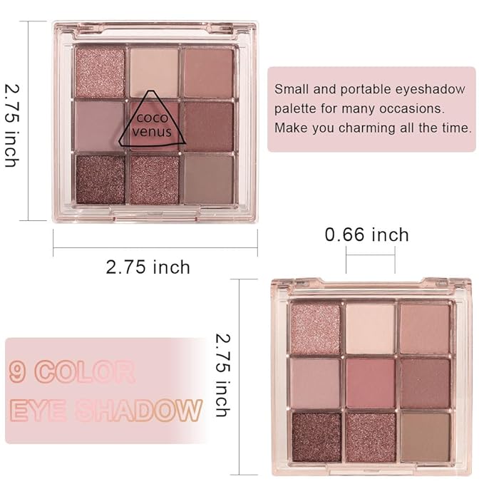 9 Colors Colorful Eyeshadow Palette Makeup,Rose Gold Brown Nude Purple Matte Shimmer Neutral Eye Shadow Powder Palette,Naturing-Looking Long Lasting Waterproof