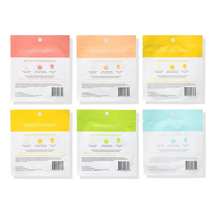 Avatara Get Up & Slay 6-Pack Facial Sheet Mask Variety Pack | K-Beauty Skincare for Dry, Sensitive, Uneven Skin | Gentle Brightening | Fragrance-Free, Paraben-Free & Cruelty-Free Korean Masks