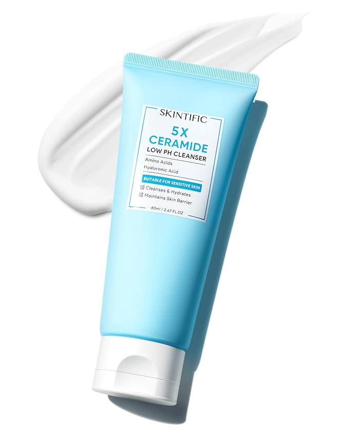 5X Ceramide Low pH Facial Cleanser, Gentle Hydrating Face Wash with Hyaluronic Acid, Daily Face Wash for Dry to Normal Skin, Sensitive Skin Tested, Not Tight, Fragrance Free