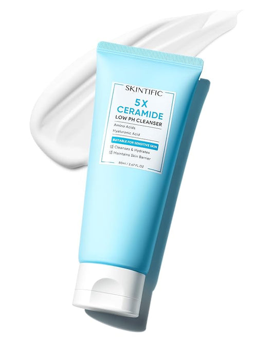 5X Ceramide Low pH Facial Cleanser, Gentle Hydrating Face Wash with Hyaluronic Acid, Daily Face Wash for Dry to Normal Skin, Sensitive Skin Tested, Not Tight, Fragrance Free