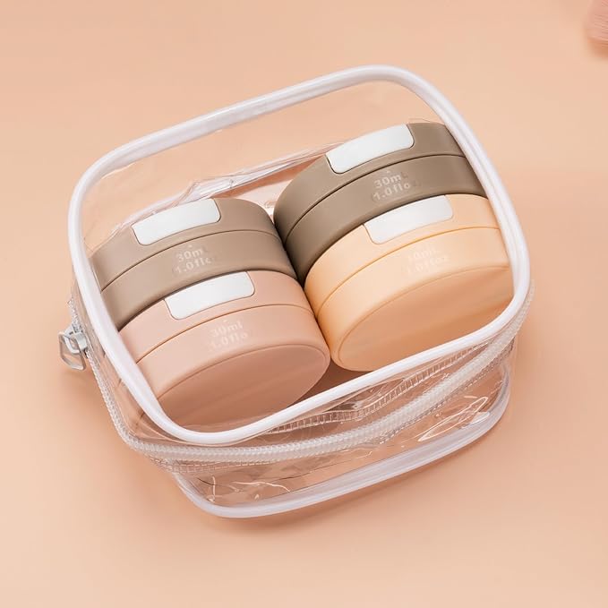 Gemice Travel Containers for Toiletries, Magnetic Travel Containers, TSA Approved Cream Jars with Toiletry Bag, Leak-proof Small 1oz Capsules Set with Multiple Labels for Organization (4 Pack)