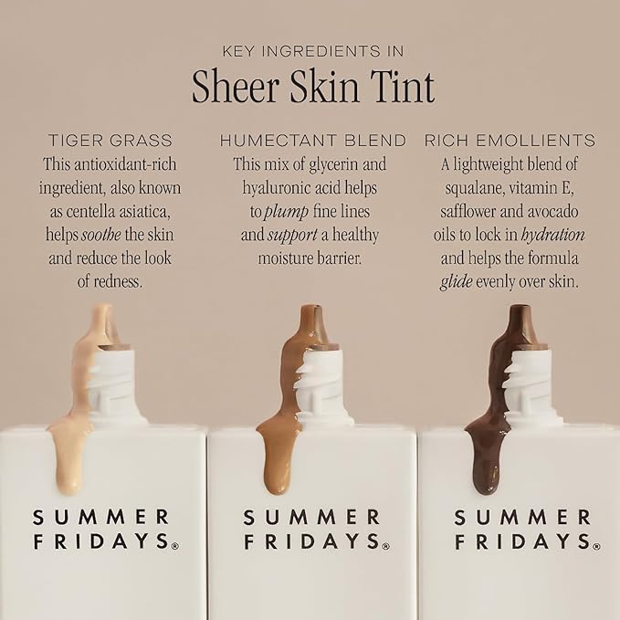 Summer Fridays Sheer Skin Tint - Skin Tint with Hyaluronic Acid - Helps Diminish Uneven Skin Tone - Sheer to Light Coverage - Shade 7 - Medium Deep with Golden Neutral Undertones (1 Fl Oz)