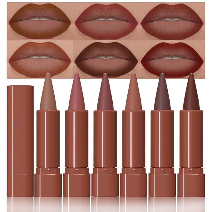 BINGBRUSH 2-in-1 Gradient Lip Liner & Lipstick Combo,Matte Longwear Waterproof Lip Pencil with Cone Tip,Smudge Proof Crayon for Flawless Ombre Contour (6pcs-01#03#04#05#07#08#)