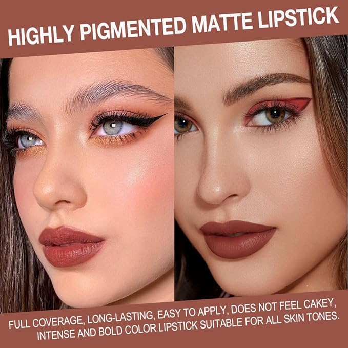 BINGBRUSH 2-in-1 Gradient Lip Liner & Lipstick Combo,2Pcs Matte Longwear Waterproof Lip Pencil with Cone Tip,Smudge Proof Crayon for Flawless Ombre Contour,Women's Long Lasting Makeup Set(02#&03)