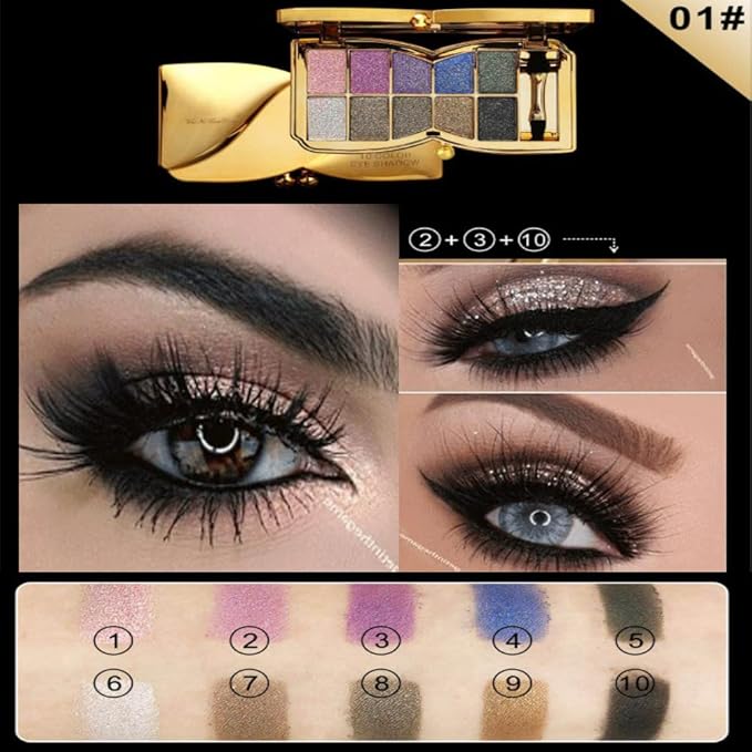 Gold Eye Shadow Eyeshadow Palette Shimmer - 10 Colors Sparkly Eyeshadow Glitter Highly Pigmented Long Lasting Waterproof Sweatproof Professional Nudes Warm Natural Neutral Smoky Cosmetic Eye (# 01)