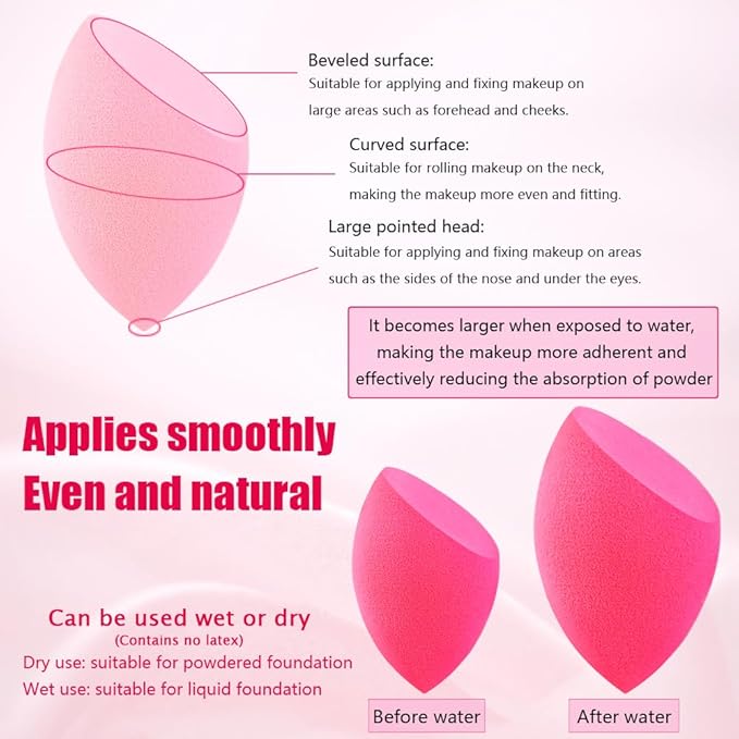 Makeup Foundation Brush with Powder Puff and Sponges, 15pcs Makeup Tool Set, Easily Blends Makeup Set for Liquid, Cream, and Powder, Reusable & Washable (Large, 15, Count)