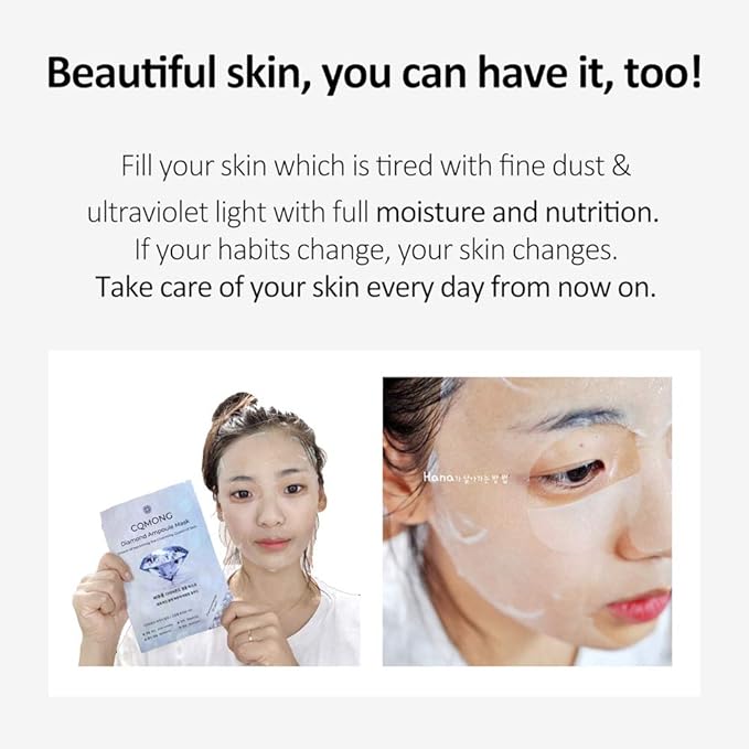 Diamond Ampoule Sheet Mask (pack of 10) Korean Collagen Face Facial Mask Pack for Elastic Skin, Vitality, Moisture, Brilliance, Nutrition, Skin Soothing | Skincare