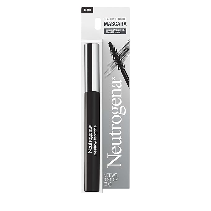 Neutrogena Healthy Lengths Mascara for Stronger, Longer Lashes, Clump-Free, Smudge Proof, Flake-Free, Lengthening Mascara with Olive Oil & Vitamin E Nourishes Eyelashes, Black 02, 0.21 oz