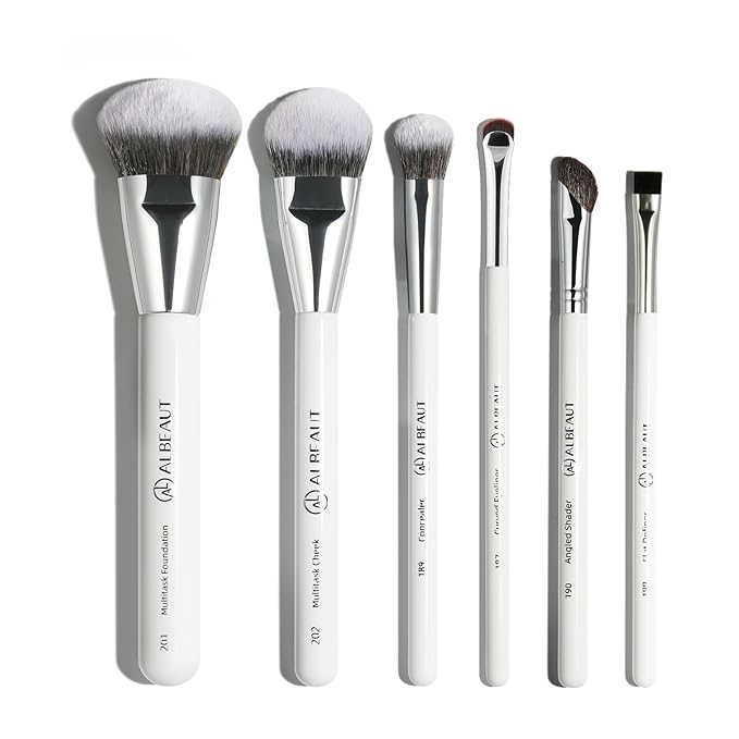 Face Makeup Brush Set 6PCS, Angled Cream Foundation Liquid Blush Brush Concealer Brush Under Eye, Nose Contour Eyeliner & Brow Brush