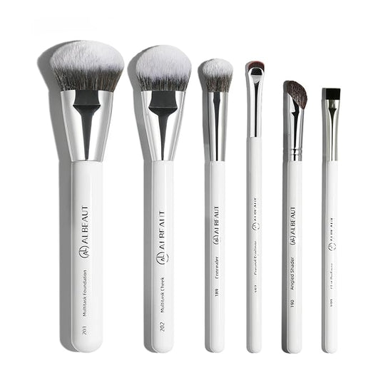Face Makeup Brush Set 6PCS, Angled Cream Foundation Liquid Blush Brush Concealer Brush Under Eye, Nose Contour Eyeliner & Brow Brush