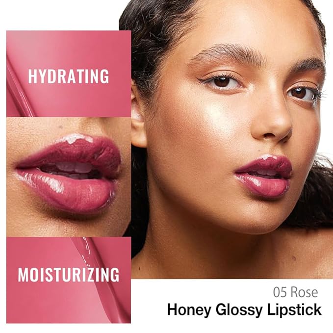 evpct Rose Honey Lipstick Tinted Lip Balm, Sheer Hydrating Shine Tinted Lipstick for Women, Moisturizing Lip Color, Nourishing Tinted Lip Balm Plumper Gloss Stain, Glossy Shiny Finish, 05 Rose