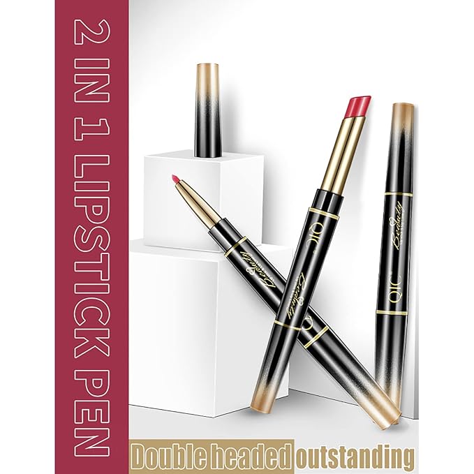 6Pcs Lip Liner and Lipstick Makeup Set, Purple Red/Claret/Vermilion/Pastel Orange/Rose/Ruby Red Lipstick Pen and with Lip Liner Pencil Set Lip Gift Set for Daily/Travel/Party/Work