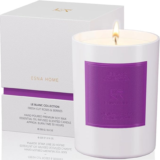 Aromatherapy Scented Candle Natural Soy Wax Roses and Berries Scented Essential Oil Lavender Candle 50 hr Long Burning for Relaxation Holiday Candle Gift for Christmas Anniversary for Her