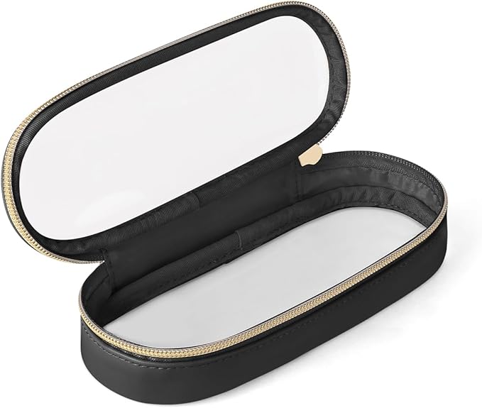 Clear Travel Makeup Brush Holder, Leather Makeup Brush Toiletry Bag, Portable Cosmetic Brush Case, Transparent Waterproof Makeup Brush Storage Bag, Black, Large