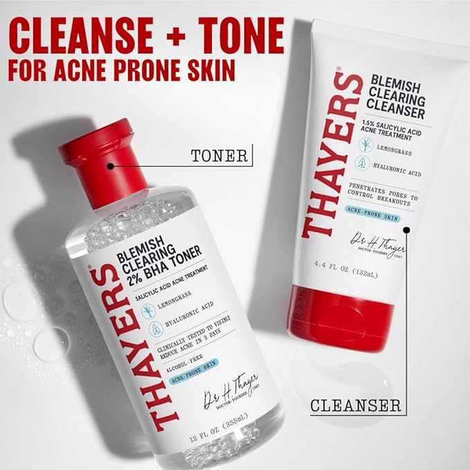 Thayers Blemish Clearing Salicylic Acid Toner, Acne Treatment Face Toner with 2% Salicylic Acid, Soothing and Non-Stripping Skin Care, 12 Fl Oz