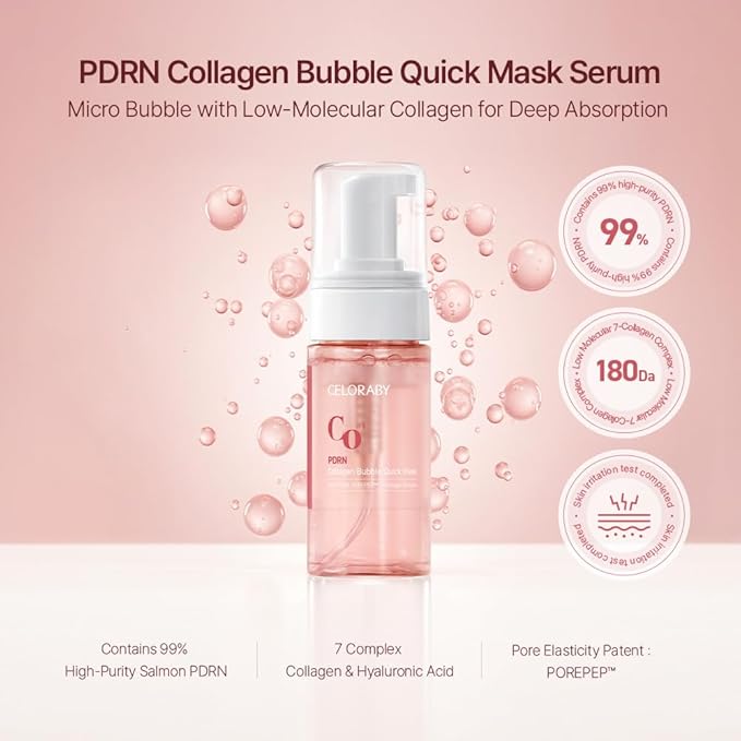 CELORABY Collagen PDRN Bubble Serum with Concentrated Marine Collagen Glass Skin Korean Ampoule Elasticity Booster Peptides Quick Mask Deep Hydration