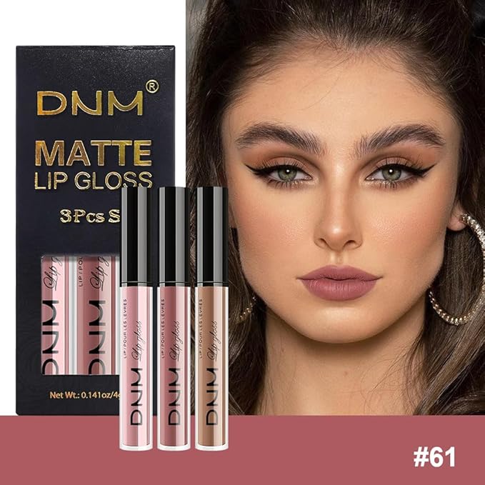 AMY'S DIARY 3Pcs Matte Liquid Lipstick Set, Peach Nude Rosewood Nude Caramel Brown Lip Stain Kit, Lip Stain Long Lasting 24 Non-Transfer Lip Gloss, Waterproof Lip Gloss Gift Makeup for Women Lippies