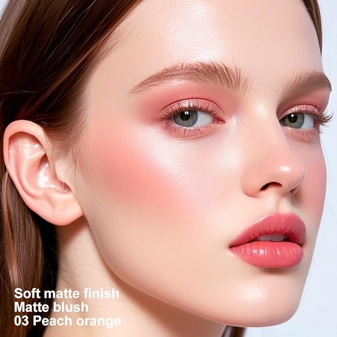 Soft Peach Orange Matte Powder Blush Palette Cheeks Face Makeup, Achieves an Elegant, Natural Finish, Lightweight, Smooth, and Long-Lasting without Smudging, Suitable for All Skin Tones