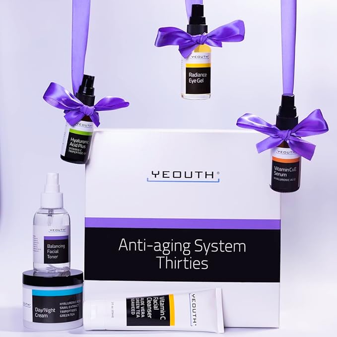YEOUTH Skin Care Set: Hyaluronic Acid Serum, Vitamin C Serum, Face Cleanser, Toner, Under Eye Gel, Face Cream, 6-Piece Skincare Kit For Women & Men