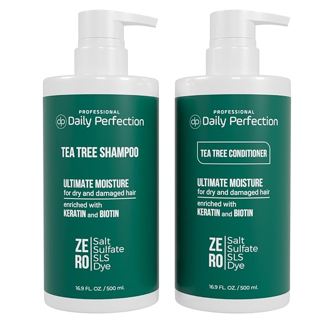 (dp) Tea Tree Shampoo & Conditioner – Hydrate & Soothe Dry Scalp and Hair – Clean + Salon-Grade Formula with Biotin & Keratin