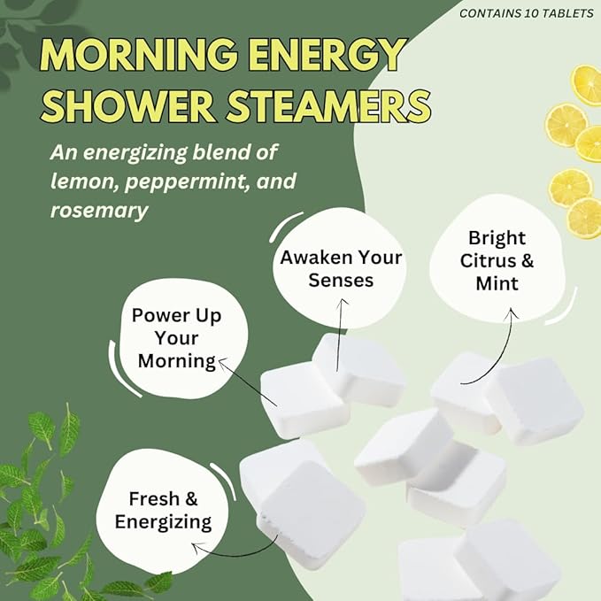 Morning Energy Shower Steamers Aromatherapy with Peppermint and Lemon Essential Oils Shower Bomb Aromatherapy, Spa Day Gifts, Self Care Gift, Birthday Gifts for Women and Men, Mothers Day Gift
