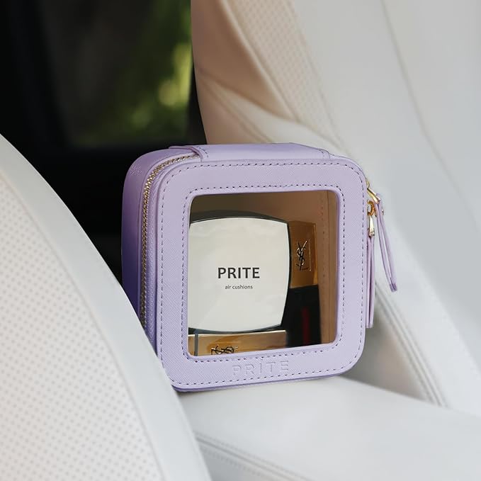 Prite Small Makeup Bag for Women Portable Clear Makeup Bag Cute Mini Waterproof Travel Cosmetic Bag with Gold Zipper for Car Essentials(Violet)